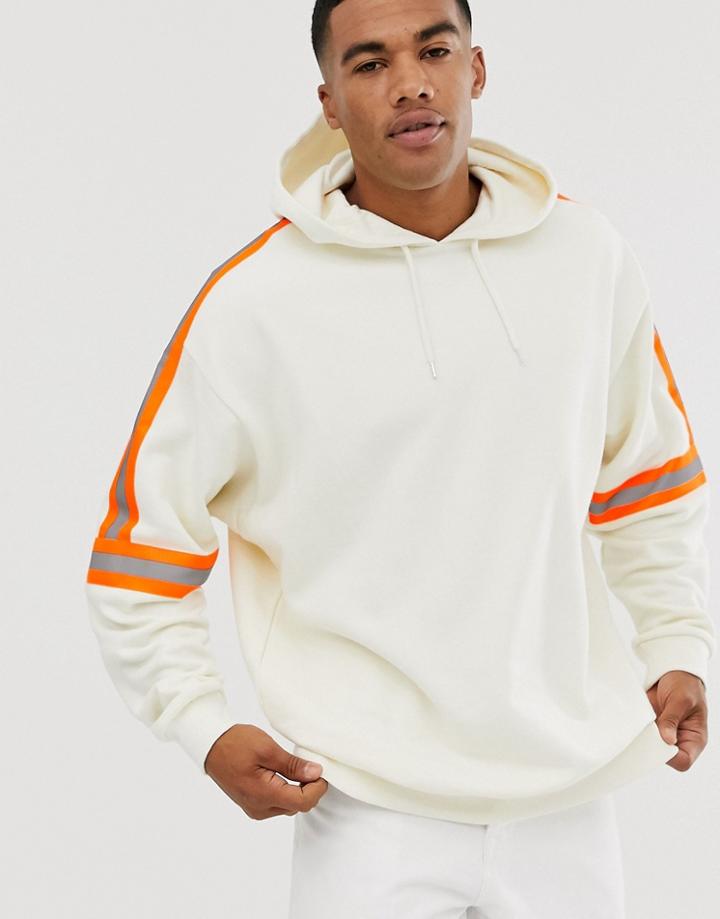 Asos Design Oversized Hoodie With Neon And Reflective Tape In Beige - Beige