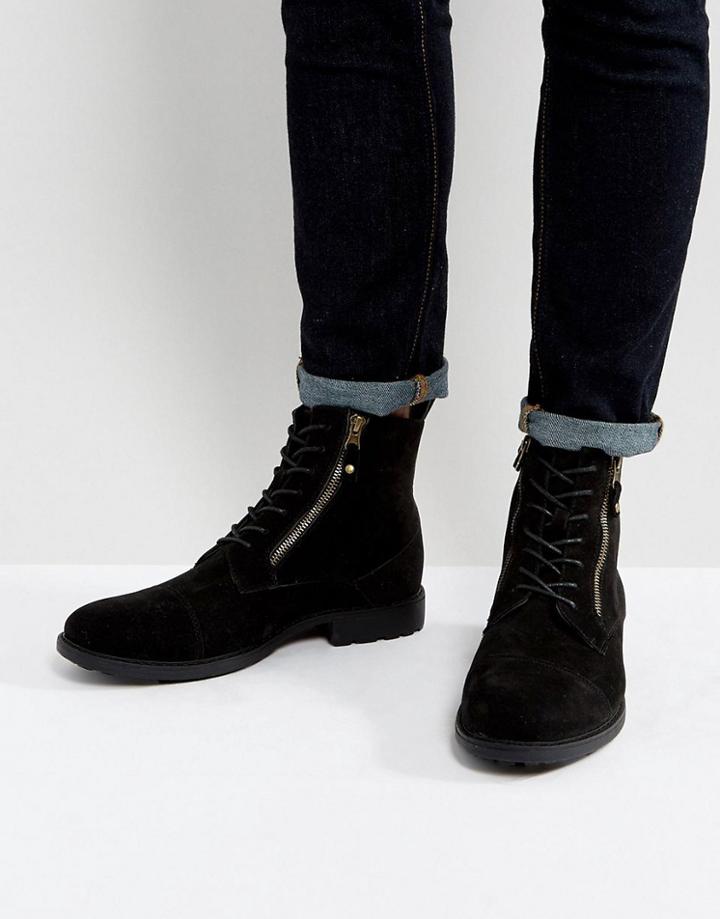 Asos Lace Up Boots In Black With Double Zip - Black