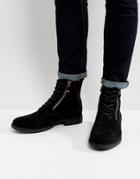 Asos Lace Up Boots In Black With Double Zip - Black