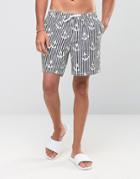 Asos Swim Shorts With Anchor Stripe In Mid Length - Blue