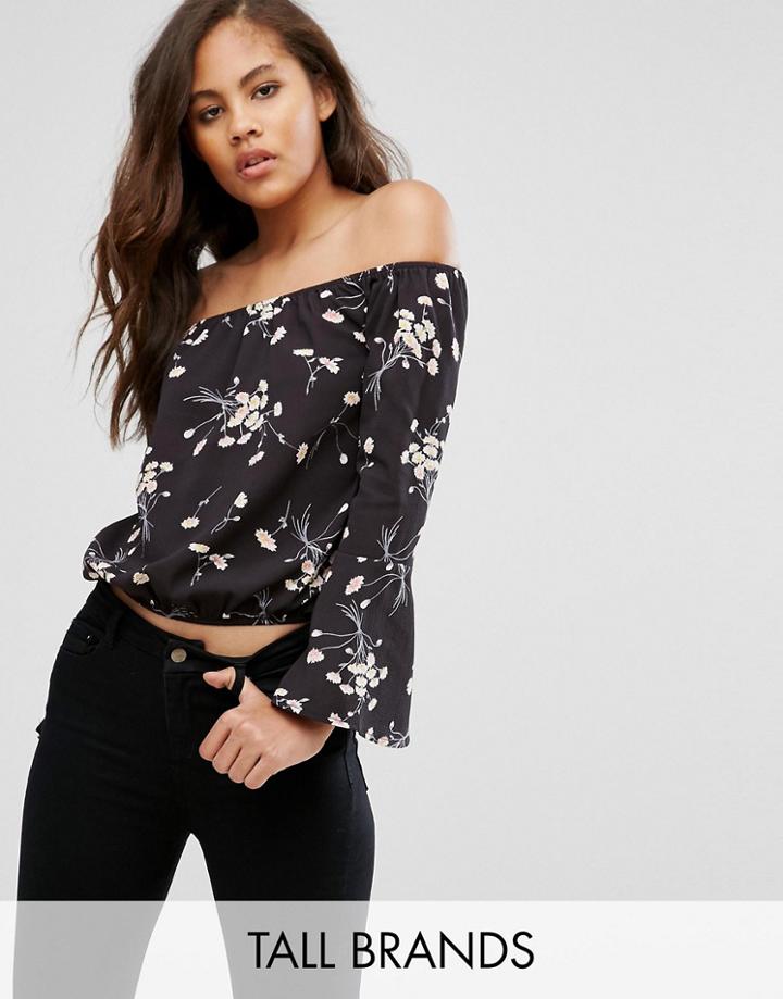 Parisian Tall Floral Off Shoulder Top - Black