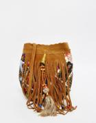 Park Lane Suede Bucket Bag With Hand Embroidery - Tan