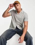 River Island Short Sleeve Micro Check Shirt In Brown