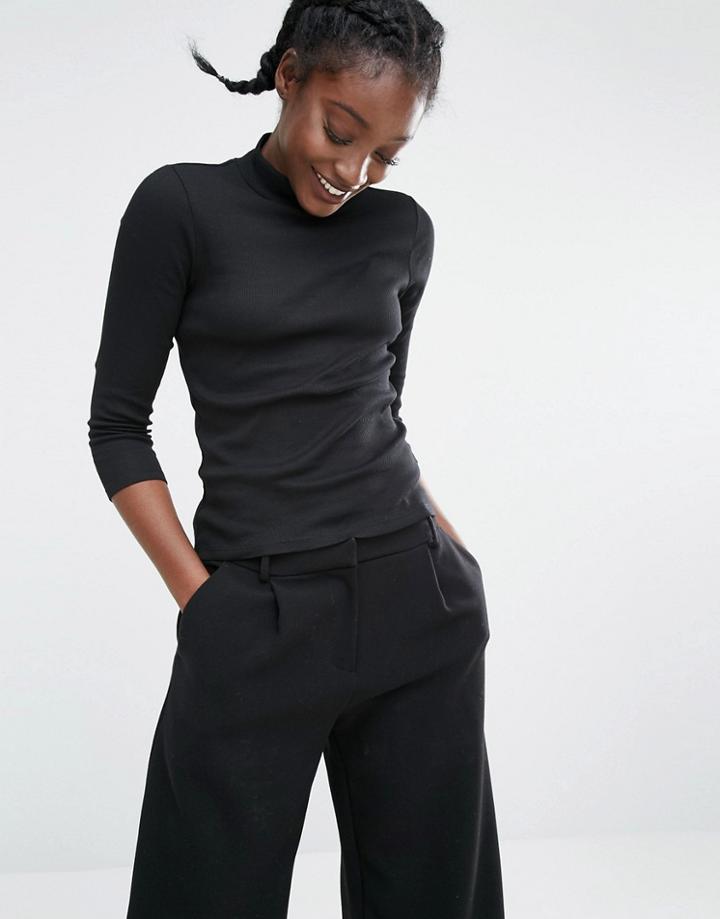 Monki High Neck Long Sleeve Top - Black