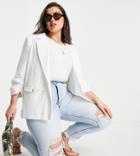 River Island Plus Ruched Sleeve Blazer In White