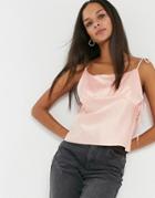 Topshop Satin Bow Detail Cami In Peach-pink