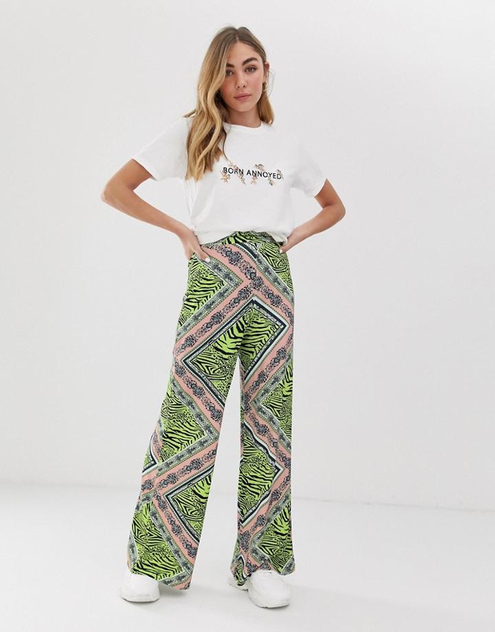 Asos Design Wide Leg Pants In Mixed Animal Scarf Print-multi