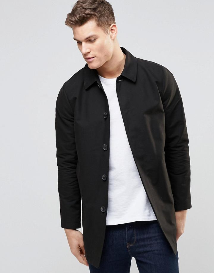 Asos Shower Resistant Single Breasted Trench Coat In Black - Black
