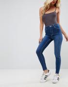 Asos Ridley Skinny Jeans In Astrala Blue With Contrast Stitch - Blue