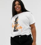 Asos Design Curve T-shirt With Statue And Girls Rule In Grafitti - White