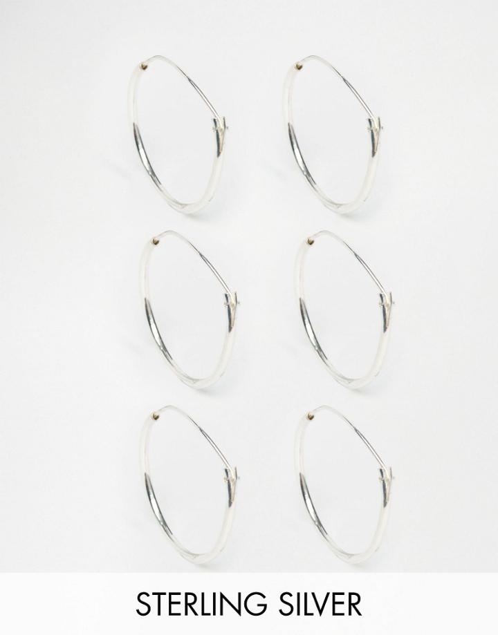 Reclaimed Vintage Sterling Silver Hoop Earrings In 3 Pack 15mm 18mm & 20mm - Silver