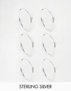 Reclaimed Vintage Sterling Silver Hoop Earrings In 3 Pack 15mm 18mm & 20mm - Silver