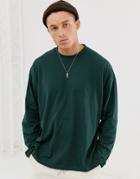 Asos Design Oversized Longline Long Sleeve T-shirt With Side Splits In Green