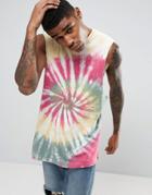 Asos Longline Sleeveless T-shirt With Spiral Tie Dye Wash - Multi