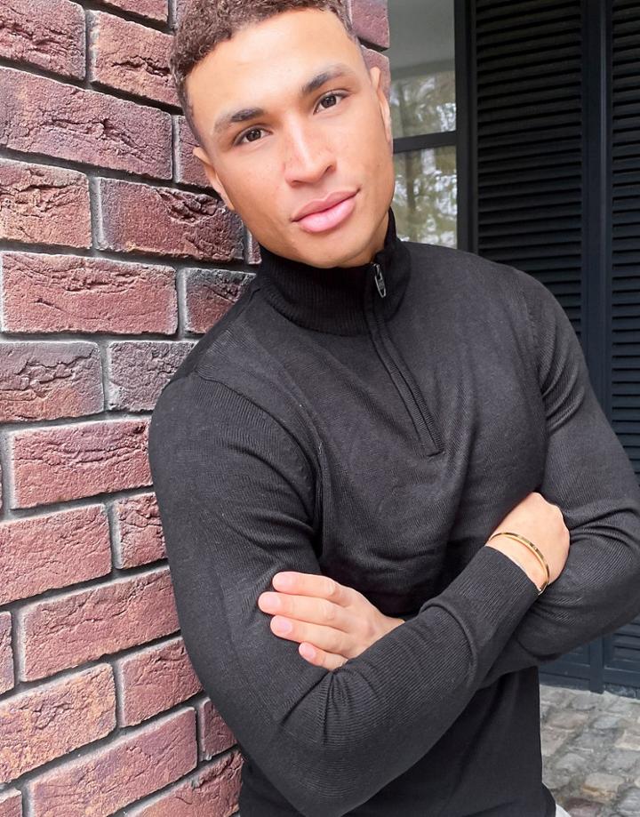 French Connection Soft Touch Half Zip Knit Sweater In Black
