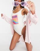 Asos Design Scoop Neck Swimsuit With Soleil Print-multi