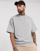 Asos Design Oversized Short Sleeve Sweatshirt In Gray Marl