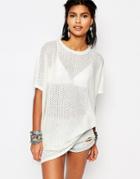 Stitch & Pieces Oversized Knitted Longline T-shirt - Cream