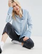 Asos Denim Shirt With Stepped Collar And Hem - Blue