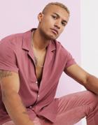 Asos Design Relaxed Viscose Shirt With Low Revere In Raspberry Pink - Pink