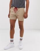 Asos Design Jersey Skinny Shorts In Shorter Length Pinstripe-beige