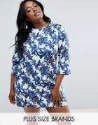 Rage Plus Dress With Frill Sleeves In Tropical Print - Multi
