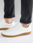 Asos Lace Up Sneakers In White Faux Suede With Gum Sole - White