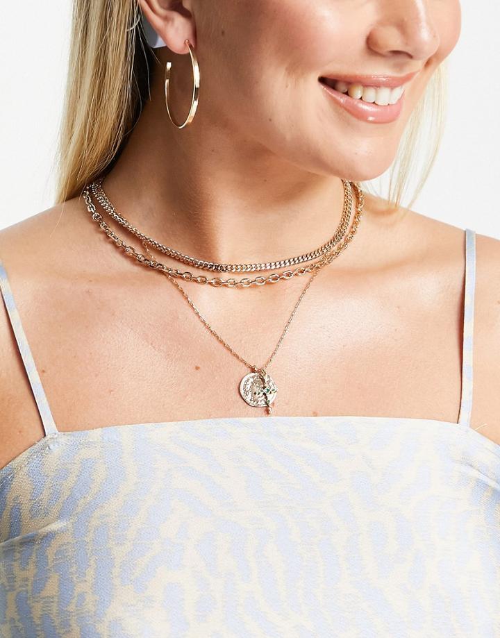Reclaimed Vintage Inspired Multirow Necklace With Cross Charm In Gold