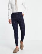 Asos Design Super Skinny Suit Pants With Window Check In Navy