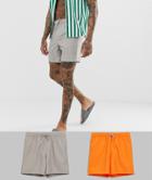 Asos Design Swim Shorts 2 Pack In Gray & Orange Mid Length - Multi