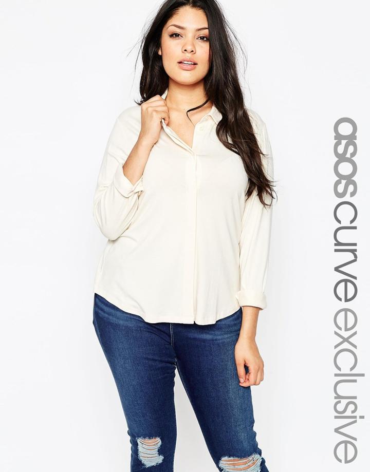 Asos Curve Soft Jersey Button Down Blouse - Cream
