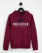 Hollister Hoodie In Burgundy With Chest Logo-red