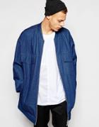 Asos Super Longline Denim Jacket With Chunky Zip - Blue