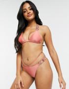 Candypants Embellished High Leg Bikini Bottom In Pink