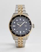 Asos Design Vintage Style Bracelet Watch With Mixed Metals And Date Window - Silver