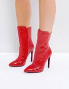 Public Desire Chile Red Patent Textured Heeled Ankle Boots - Red