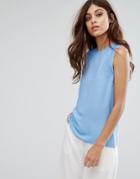 Warehouse Sleeveless Lace Detail Top - Blue