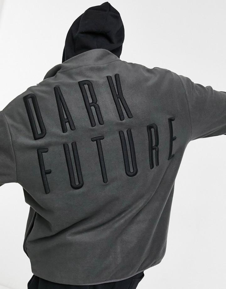 Asos Dark Future Oversized Polar Fleece Track Jacket With Embroidered Logo-grey