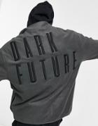 Asos Dark Future Oversized Polar Fleece Track Jacket With Embroidered Logo-grey