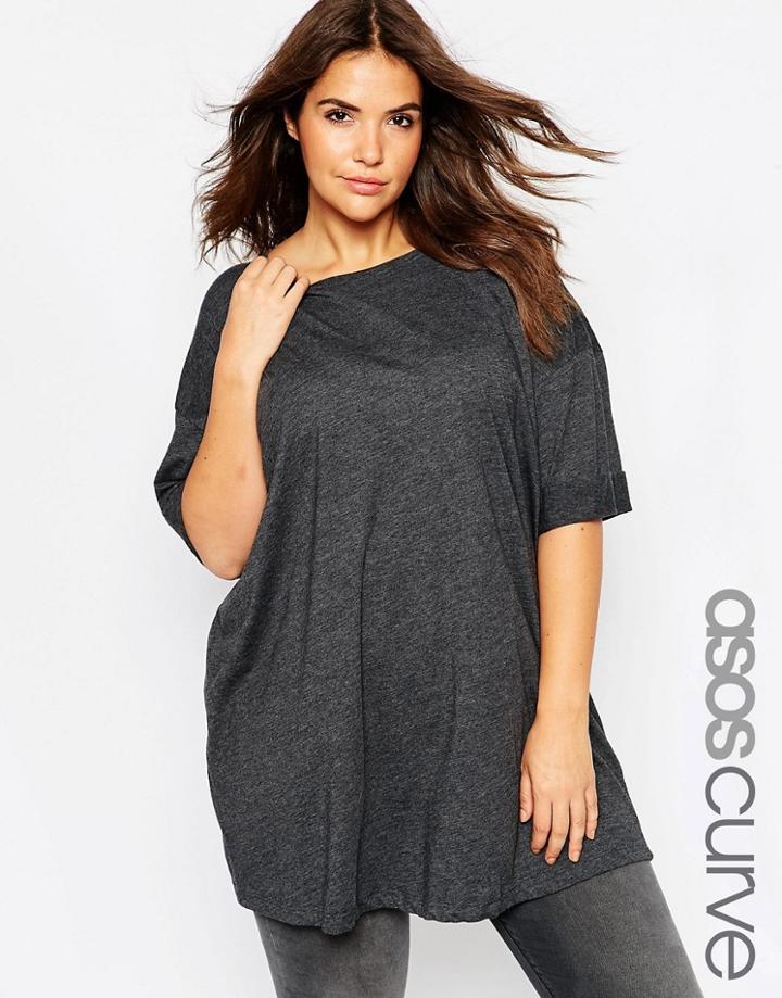 Asos Curve Oversized Longline T-shirt - Gray