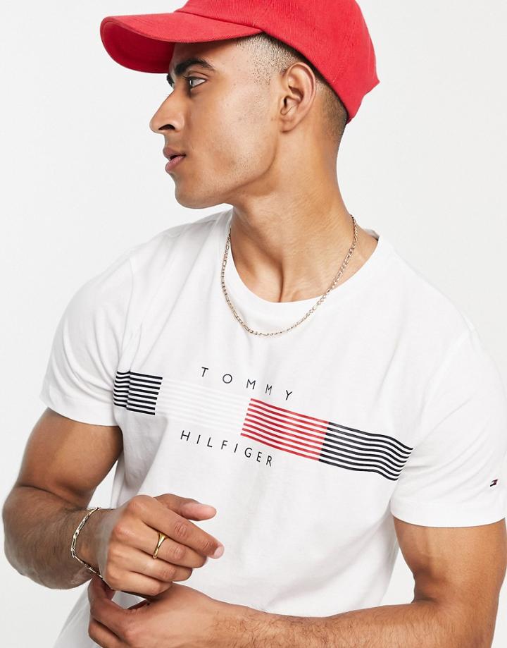Tommy Hilfiger Cotton Blend Chest Corp Stripe Logo T-shirt In White - White
