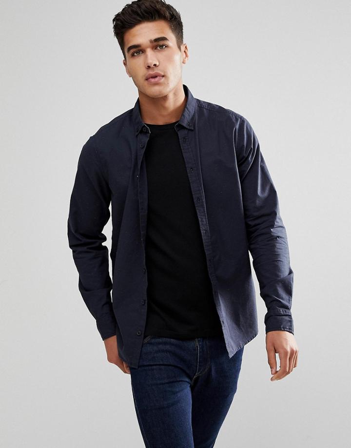 Blend Navy Shirt With Fleck Detail - Navy
