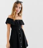 Asos Design Petite Mini Button Through Sundress With Tiered Skirt - Black