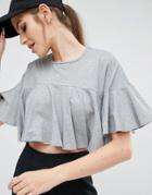 Kendall + Kylie Cropped Flutter Tee - Gray