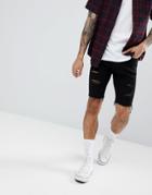 Hollister Superskinny Destroyed Denim Shorts In Black Wash - Black