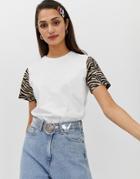 Asos Design T-shirt With Contrast Animal Tiger Print Sleeve - Multi