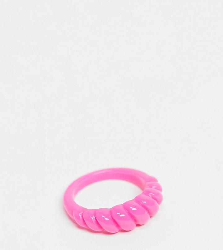 Asos Design Curve Ring With Twist Design In Pink Plastic
