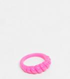 Asos Design Curve Ring With Twist Design In Pink Plastic