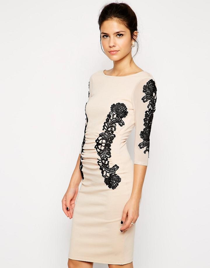 Lipsy Lace Panel Body-conscious Dress - Cream