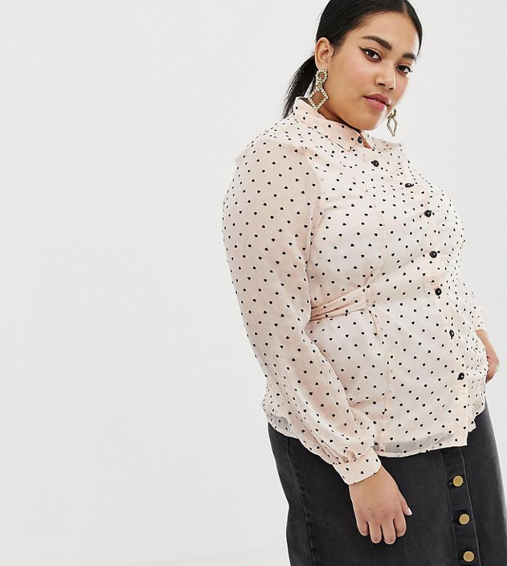 Lost Ink Plus Shirt With Tie Waist Detail In Polka - Pink